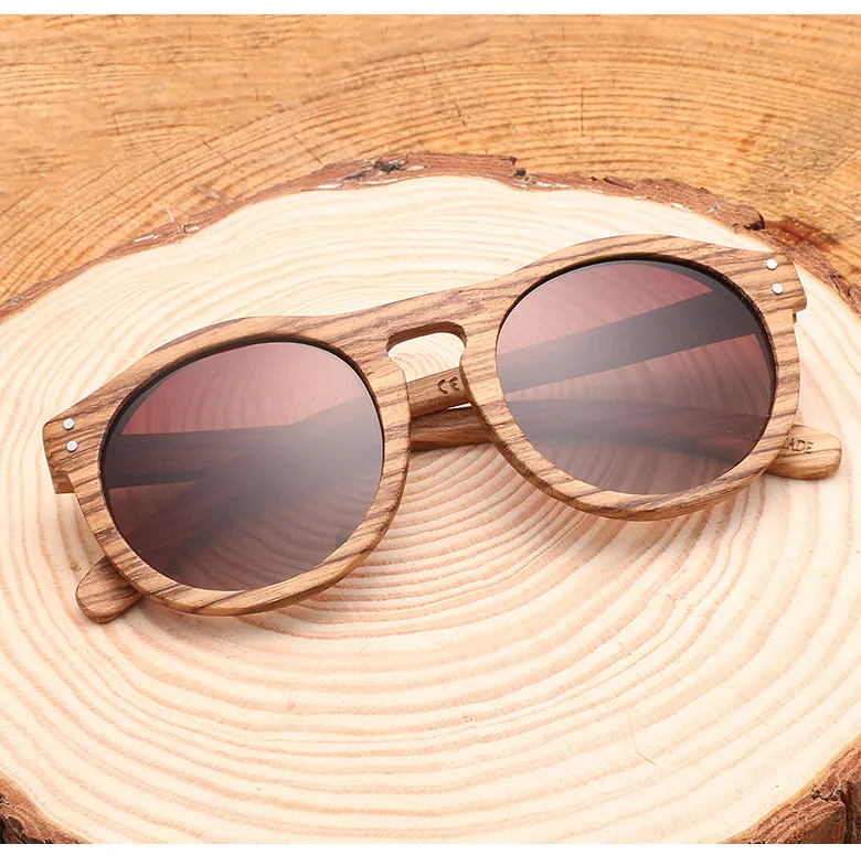 Hdcrafter Unisex Full Rim Round Bamboo Wood Frame Polarized Sunglasses Lw3016