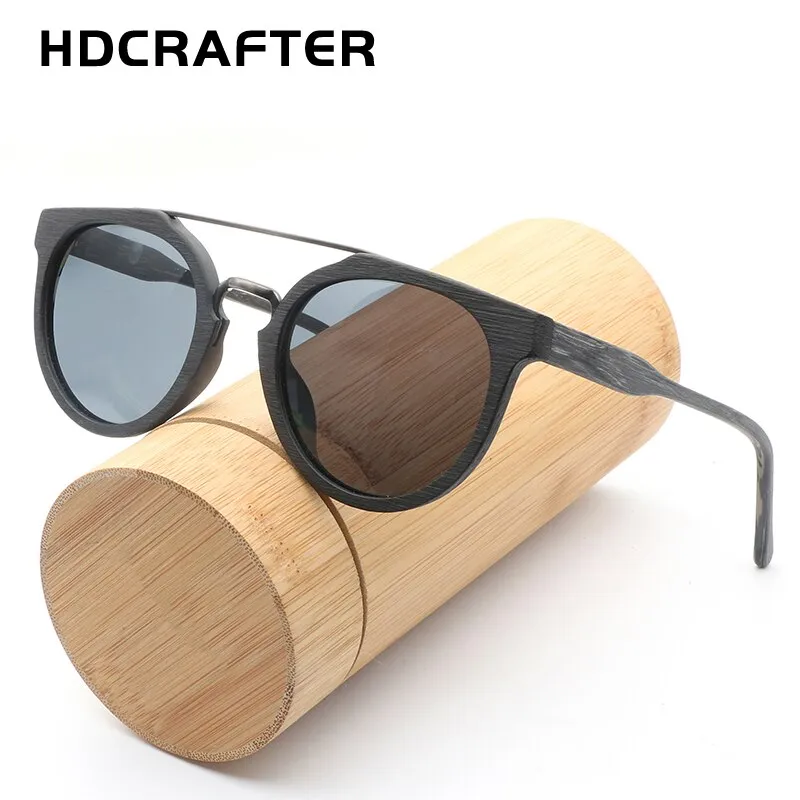 Hdcrafter Unisex Full Rim Round Wood Metal Frame Polarized Sunglasses Lhb023