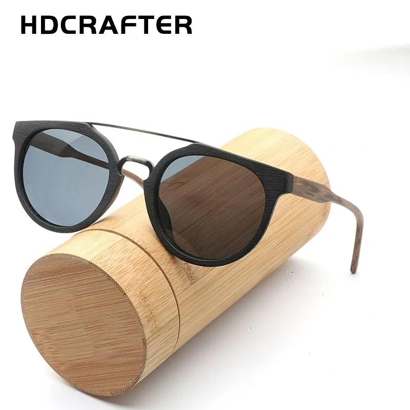 Hdcrafter Unisex Full Rim Round Wood Metal Frame Polarized Sunglasses Lhb023