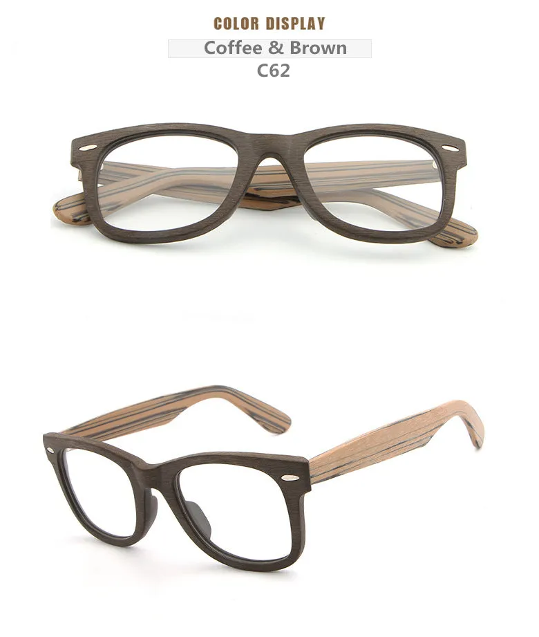 Hdcrafter Unisex Full Rim Square Round Wood Frame Eyeglasses Lhb031