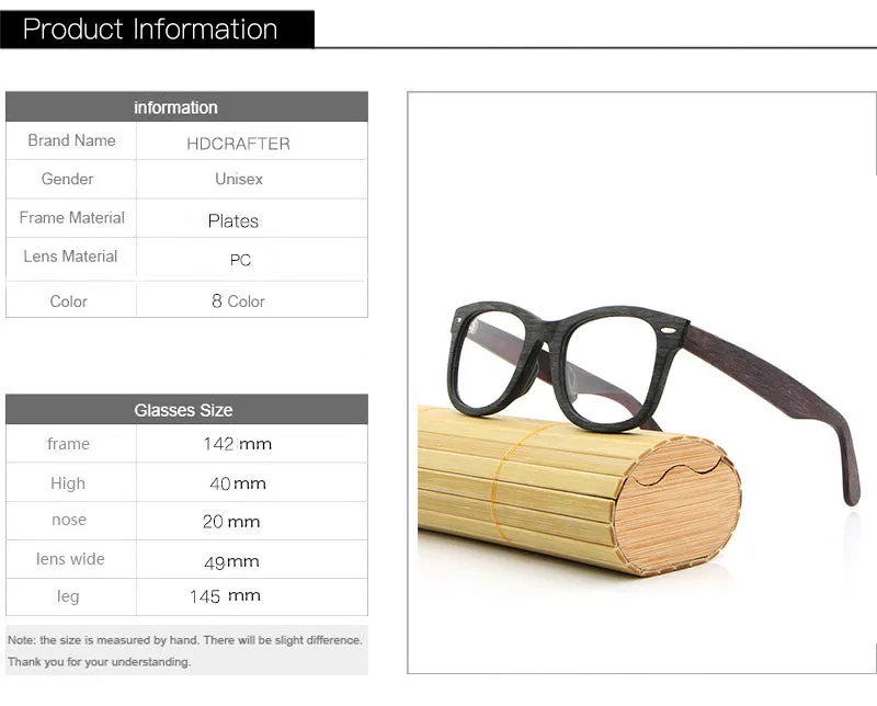 Hdcrafter Unisex Full Rim Square Round Wood Frame Eyeglasses Lhb031