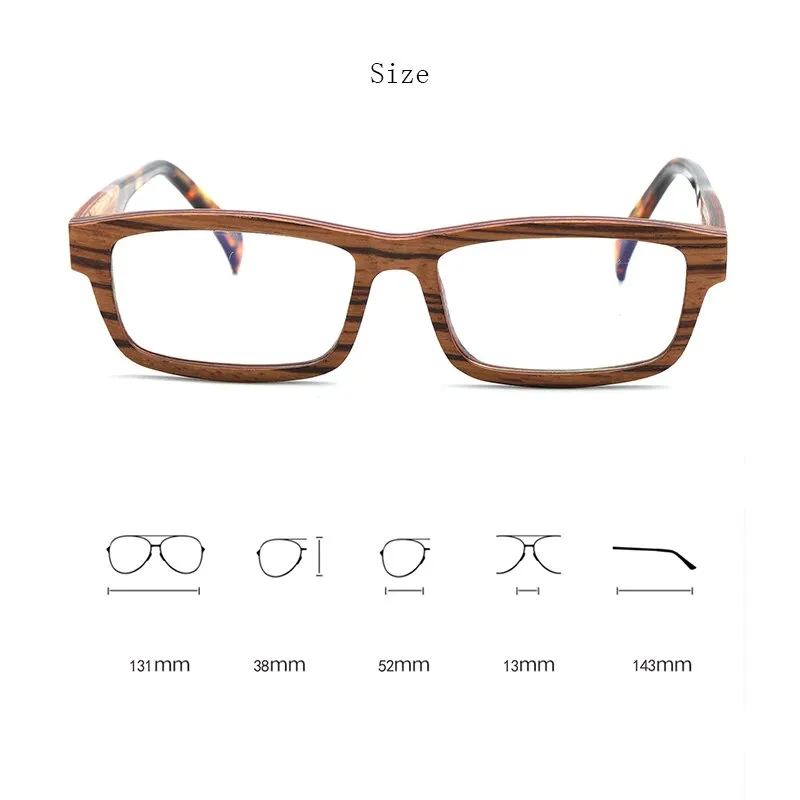 Hdcrafter Unisex Full Rim Square Wood Frame Eyeglasses 36365