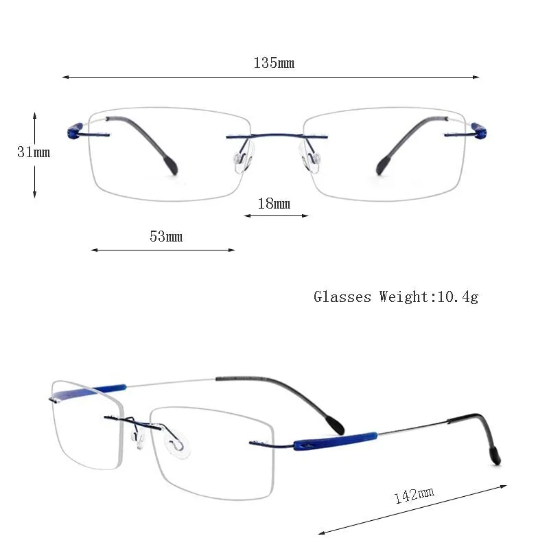 Hdcrafter Unisex Rimless Rectangle Titanium Frame Eyeglasses 3125