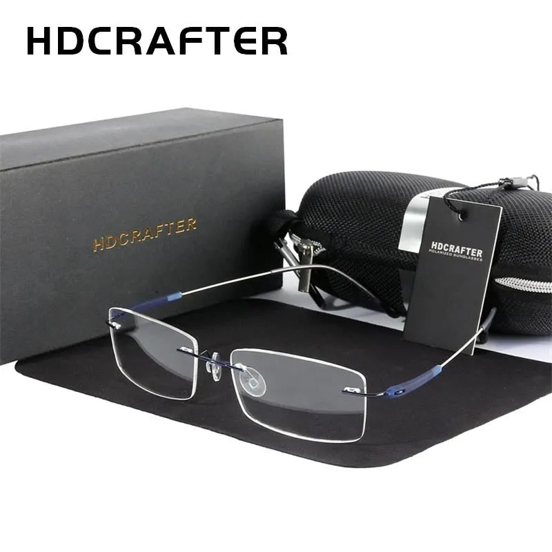 Hdcrafter Unisex Rimless Rectangle Titanium Frame Eyeglasses 3125