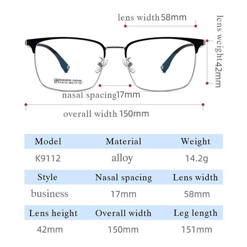 Hotochki Men's Full Rim Square Tr 90 Titanium Alloy Frame Eyeglasses K9112