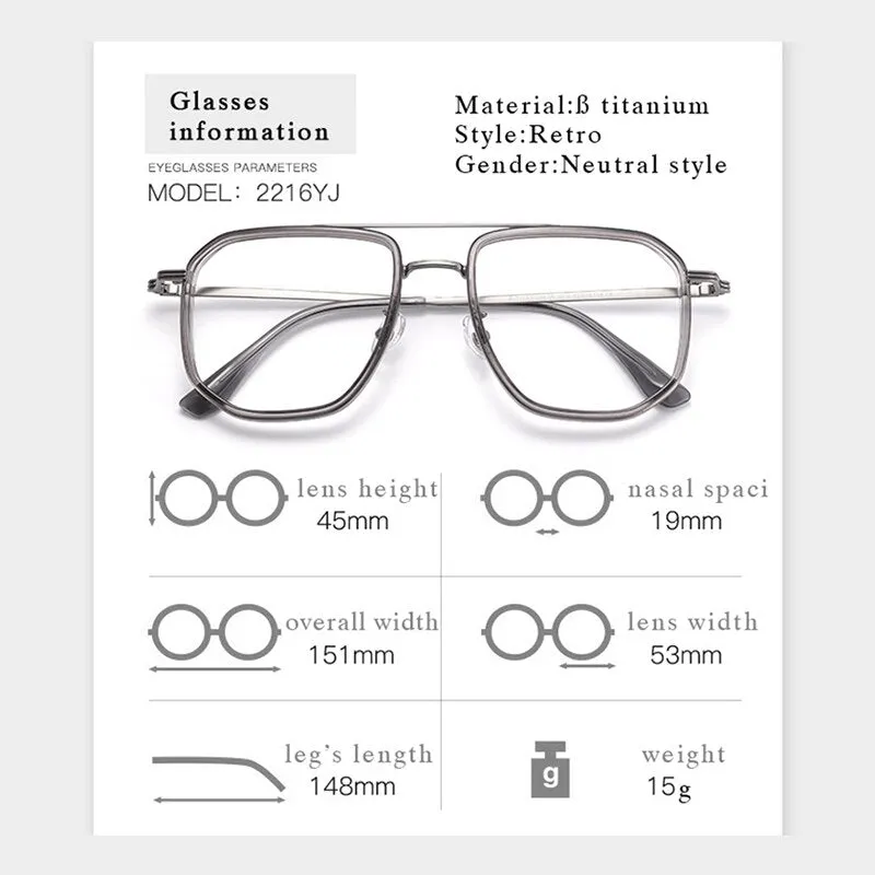 Hotochki Men's Full Rim Titanium Alloy IP Plated Frame Eyeglasses 2216yj