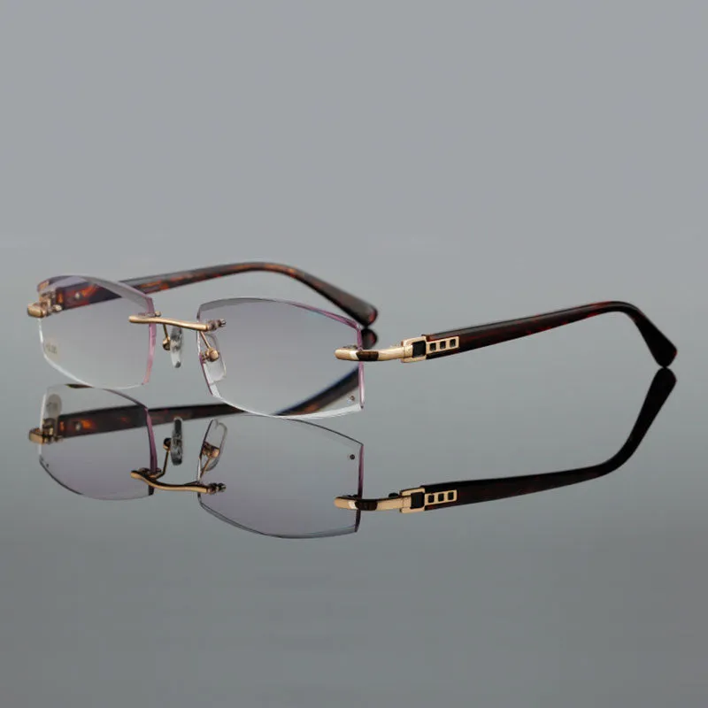 Hotochki Men's Rimless Square Frame Reading Glasses Tinted Lenses Cr802