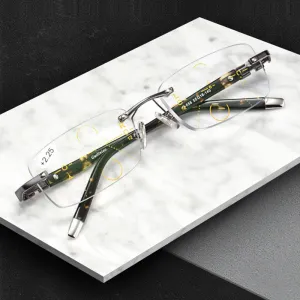 Hotochki Men's Rimless Square Titanium Alloy Progressive Reading Glasses 3255