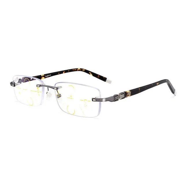 Hotochki Men's Rimless Square Titanium Alloy Progressive Reading Glasses 3255