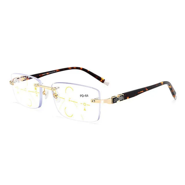 Hotochki Men's Rimless Square Titanium Alloy Progressive Reading Glasses 3255