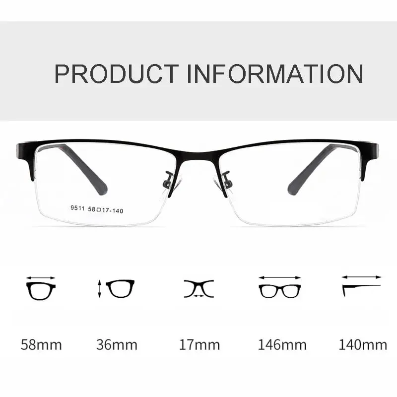 Hotochki Mens Semi Rim Browline Square Alloy Eyeglasses 9511