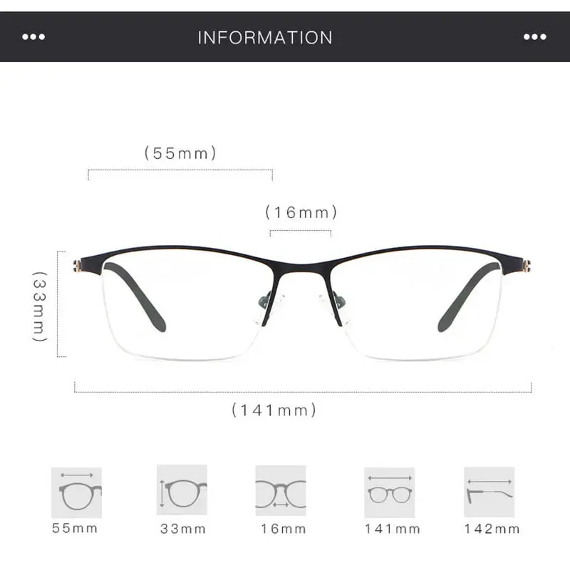 Hotochki Mens Semi Rim Square Alloy Eyeglasses 9833