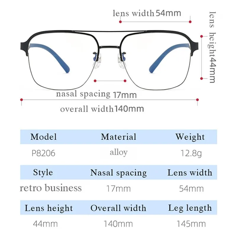 Hotochki Men's Semi Rim Square Double Bridge Titanium Eyeglasses