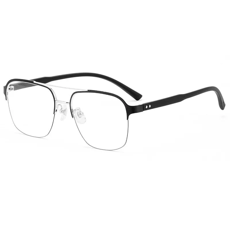 Hotochki Men's Semi Rim Square Double Bridge Titanium Eyeglasses