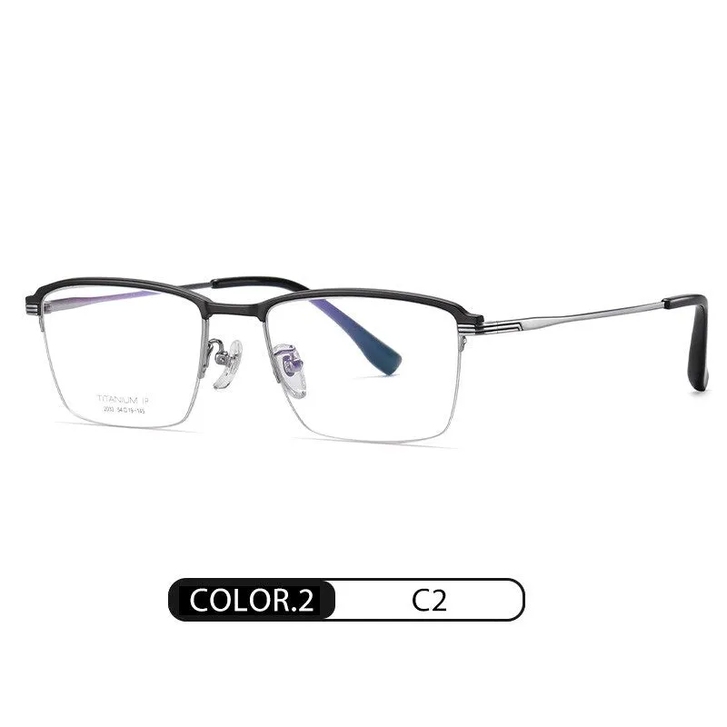 Hotochki Men's Semi Rim Square Titanium Eyeglasses Yj2033