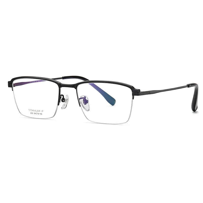 Hotochki Men's Semi Rim Square Titanium Eyeglasses Yj2033