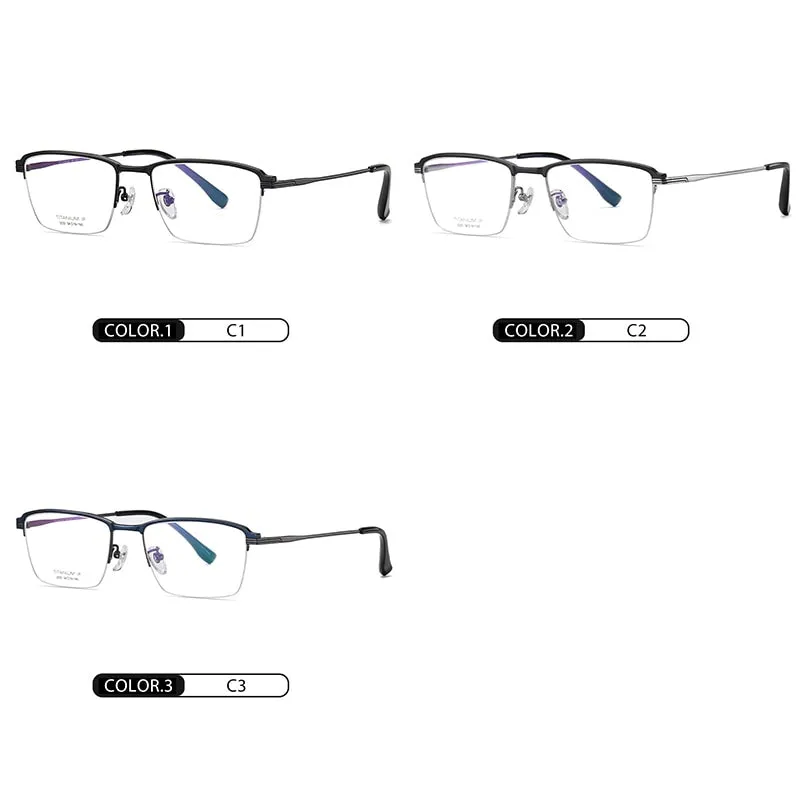 Hotochki Men's Semi Rim Square Titanium Eyeglasses Yj2033