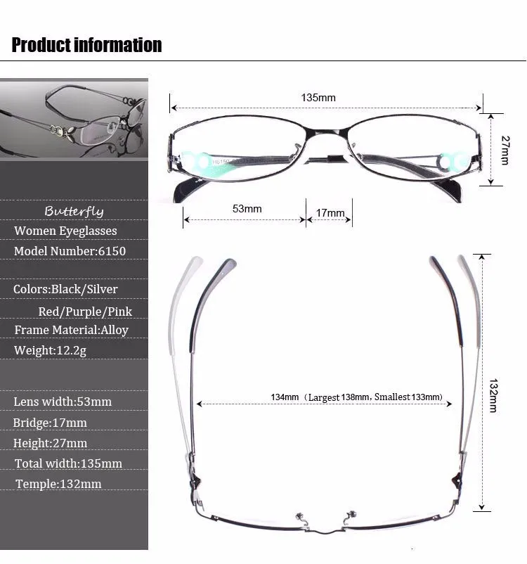 Hotochki Women's Full Rim Eyeglasses Butterfly Alloy 6150