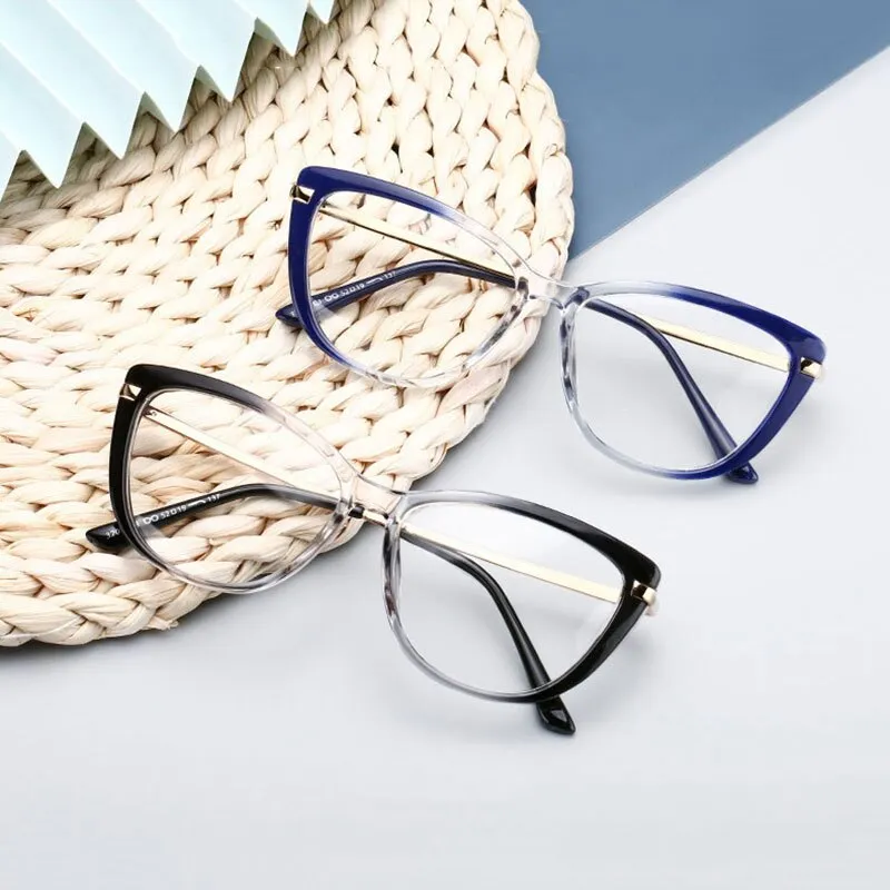 Hotony Unisex Full Rim Cat Eye Alloy Acetate Frame Spring Hinge Eyeglasses 32014