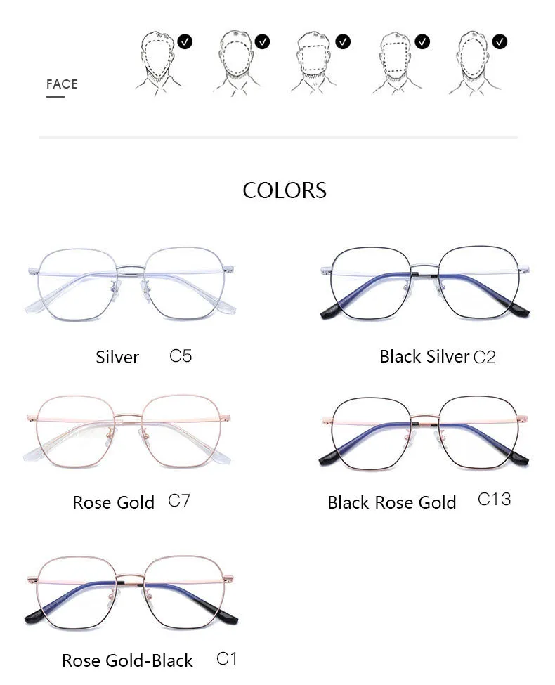 Hotony Unisex Full Rim Polygonal Round Titanium Frame Eyeglasses 1119