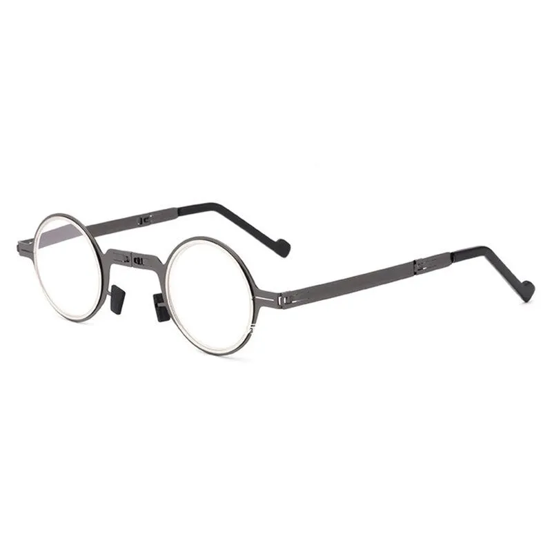 Hotony Unisex Full Rim Round Alloy Screwless Foldable Frame Presbyopic Reading Glasses