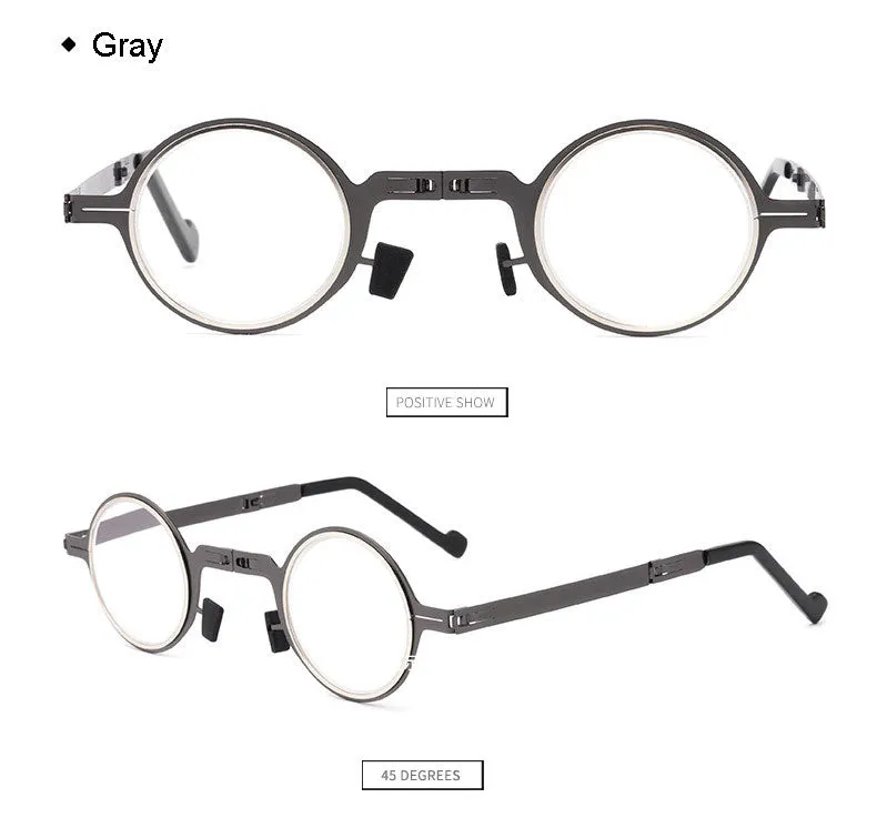 Hotony Unisex Full Rim Round Alloy Screwless Foldable Frame Presbyopic Reading Glasses