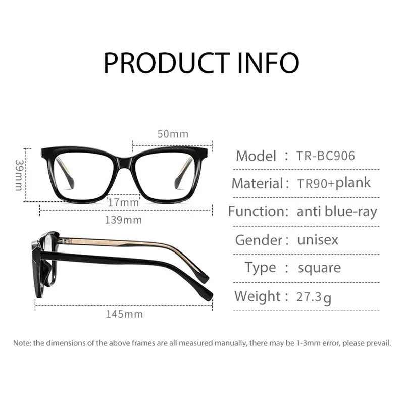 Hotony Women Full Rim Square Cat Eye Tr 90 Eyeglasses Trbc906