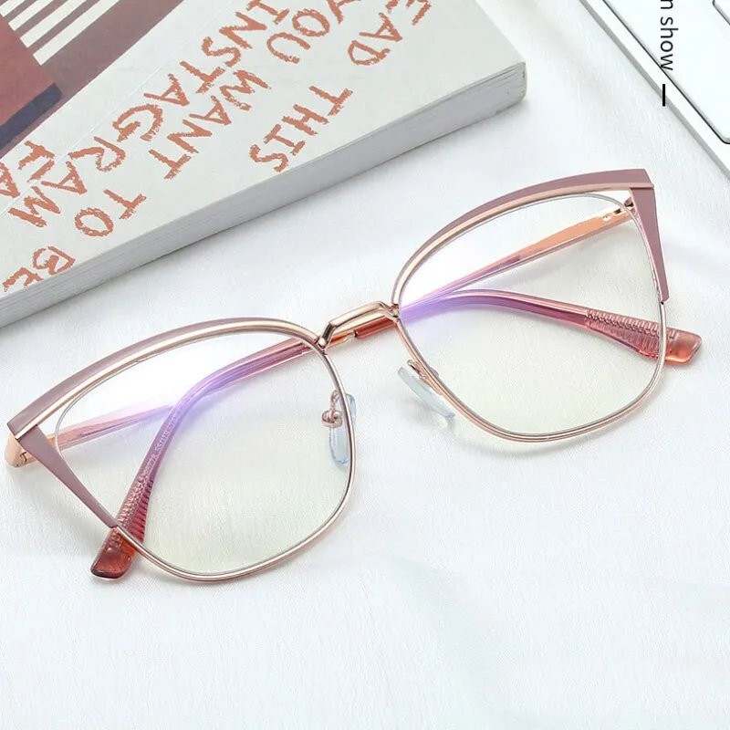 Hotony Womens High-Quality TR 90 Resin Alloy Full Rim Cat Eye Eyeglasses, Model 95778