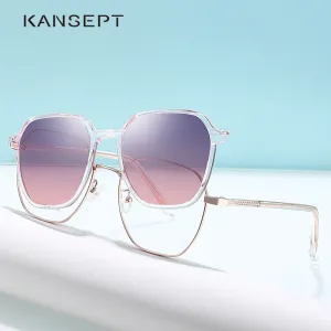 Kansept Full Rim Square Cat Eye Tr 90 Titanium Eyeglasses Clip On Polarized Sunglasses 8311