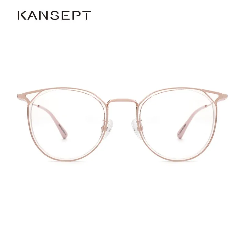 Kansept Women's Full Rim Round Cat Ear Alloy Acetate Frame Eyeglasses 90030