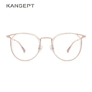 Kansept Women's Full Rim Round Cat Ear Alloy Acetate Frame Eyeglasses 90030