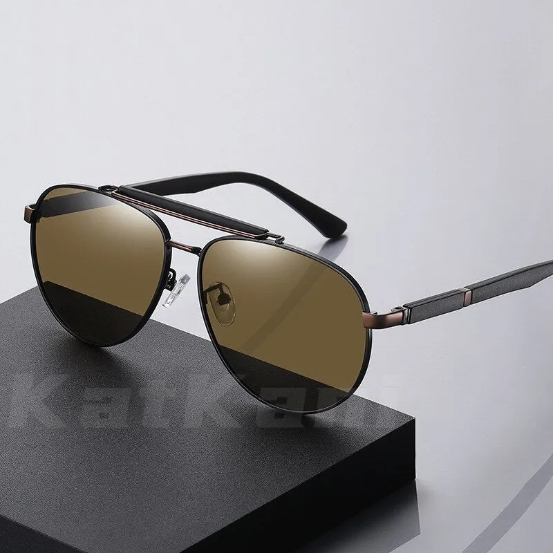 KatKani Men's Full Rim Double Bridge Round Alloy Frame Polarized Sunglasses K6315