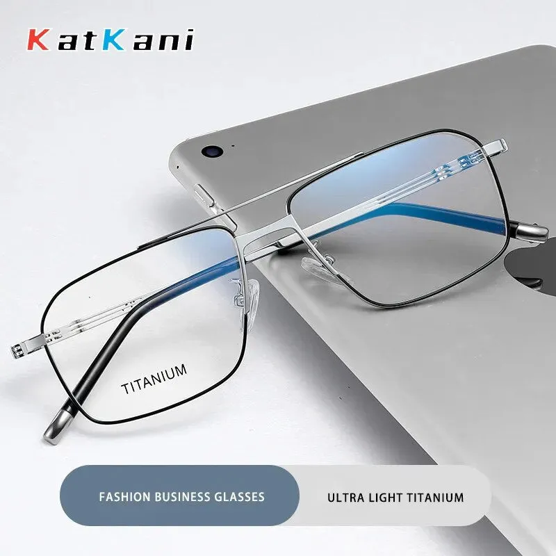 KatKani Men's Full Rim Polygon Double Bridge Titanium Eyeglasses 90069