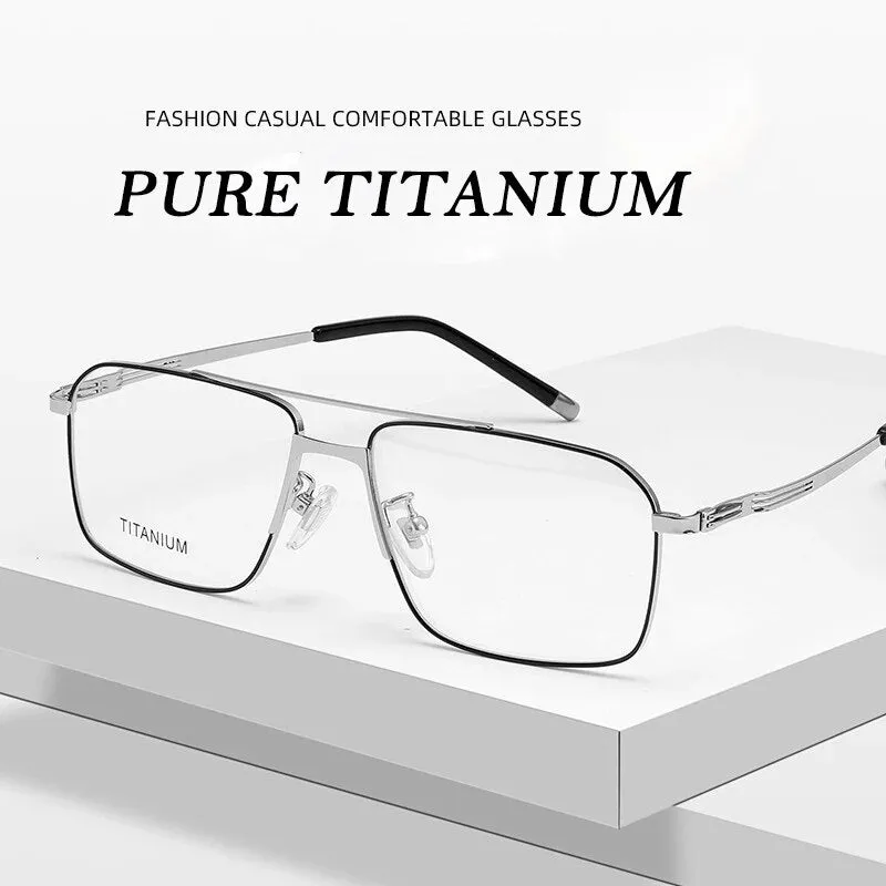 KatKani Men's Full Rim Polygon Double Bridge Titanium Eyeglasses 90069