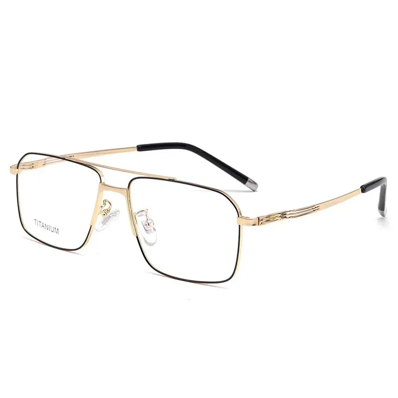 KatKani Men's Full Rim Polygon Double Bridge Titanium Eyeglasses 90069