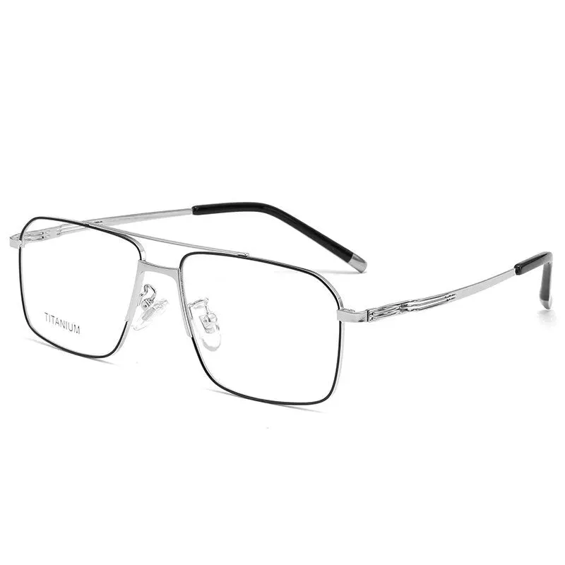 KatKani Men's Full Rim Polygon Double Bridge Titanium Eyeglasses 90069