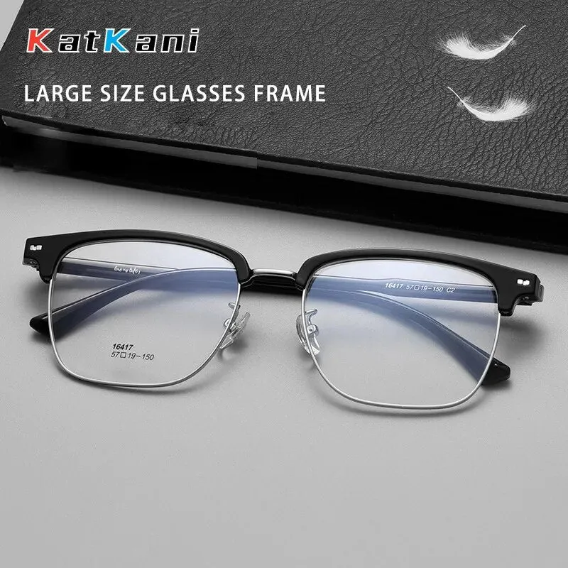 KatKani Men's Semi Rim Large Square Alloy Eyeglasses 16417h