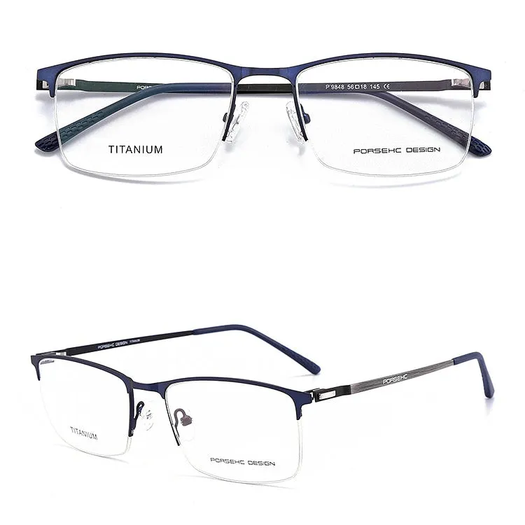 KatKani Men's Semi Rim Titanium Alloy Frame Screwless Eyeglasses P9848