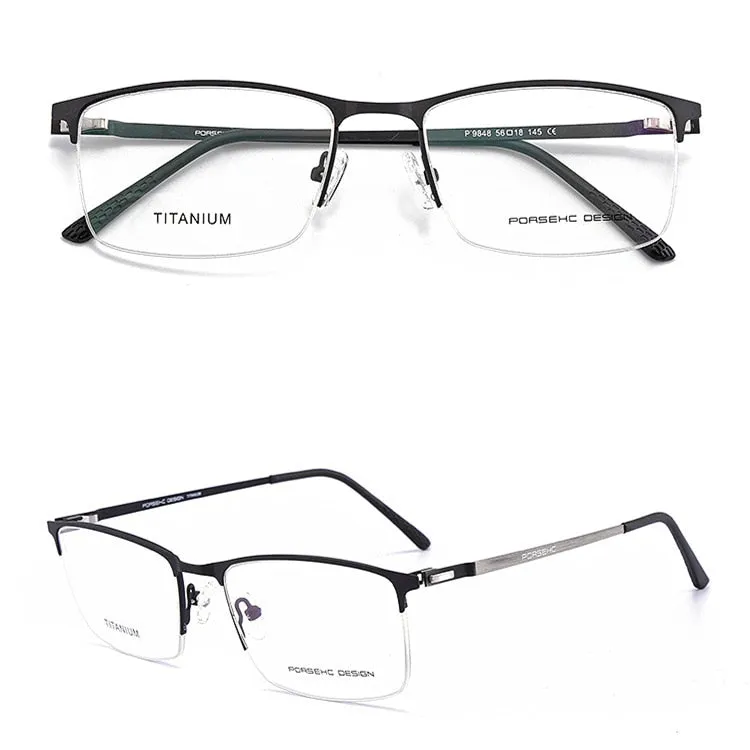 KatKani Men's Semi Rim Titanium Alloy Frame Screwless Eyeglasses P9848