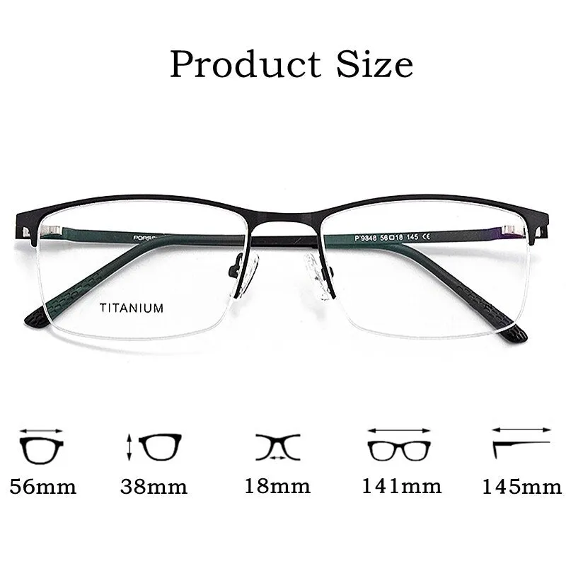 KatKani Men's Semi Rim Titanium Alloy Frame Screwless Eyeglasses P9848