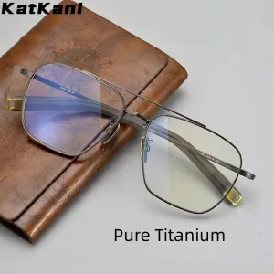 KatKani Unisex Full Rim Polygon Square Titanium Double Bridge Eyeglasses 50004