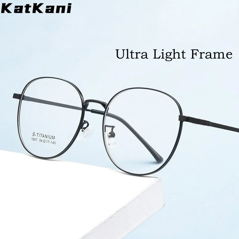 KatKani Unisex Full Rim Round Square Titanium Alloy Eyeglasses 1007T