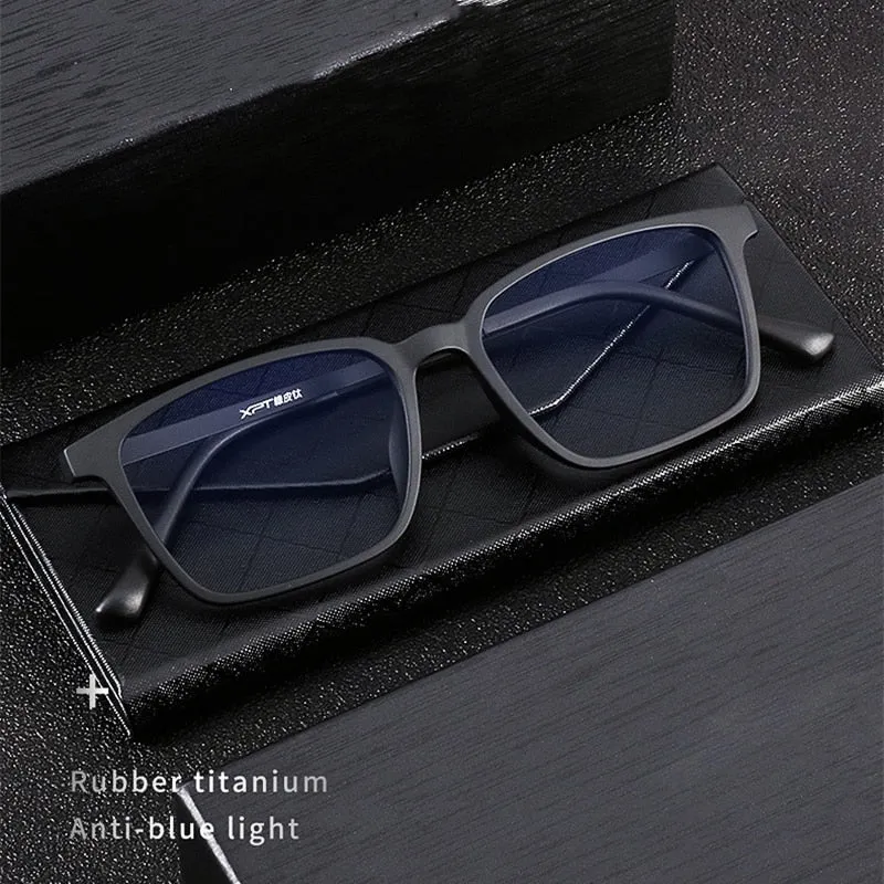 KatKani Unisex Full Rim Square Tr 90 Titanium Reading Glasses Anti Blue Light Black K9822