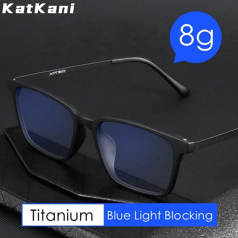 KatKani Unisex Full Rim Square Tr 90 Titanium Reading Glasses Anti Blue Light Black K9822