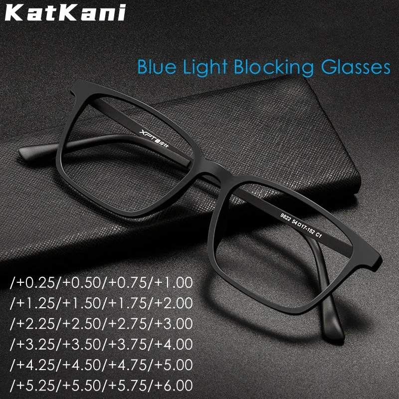 KatKani Unisex Full Rim Square Tr 90 Titanium Reading Glasses Anti Blue Light Black K9822