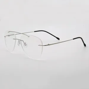 KatKani Unisex Rimless Round Double Bridge Titanium Alloy Eyeglasses R002