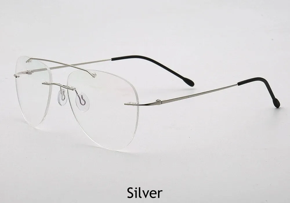 KatKani Unisex Rimless Round Double Bridge Titanium Alloy Eyeglasses R002