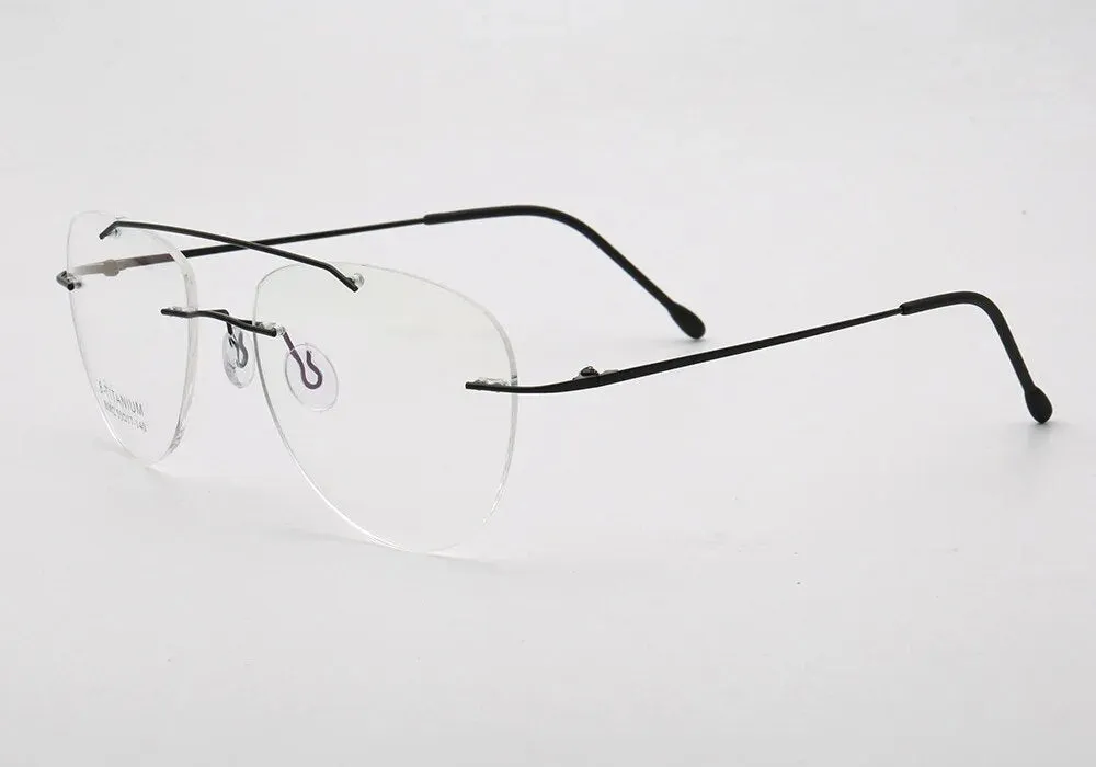 KatKani Unisex Rimless Round Double Bridge Titanium Alloy Eyeglasses R002