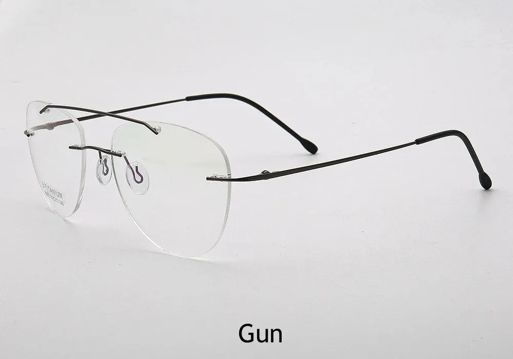 KatKani Unisex Rimless Round Double Bridge Titanium Alloy Eyeglasses R002