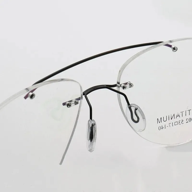 KatKani Unisex Rimless Round Double Bridge Titanium Alloy Eyeglasses R002